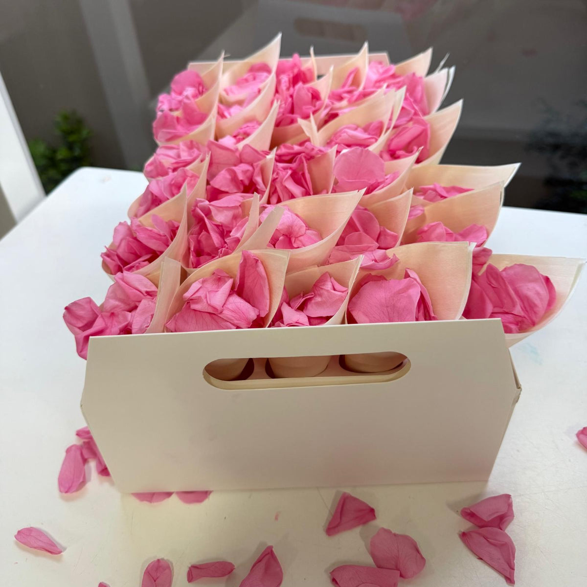 30 Guest Fleuerfect Value Bundle- Pink Freeze Dried Rose Petal Confetti (Petals+Cones+Tray)