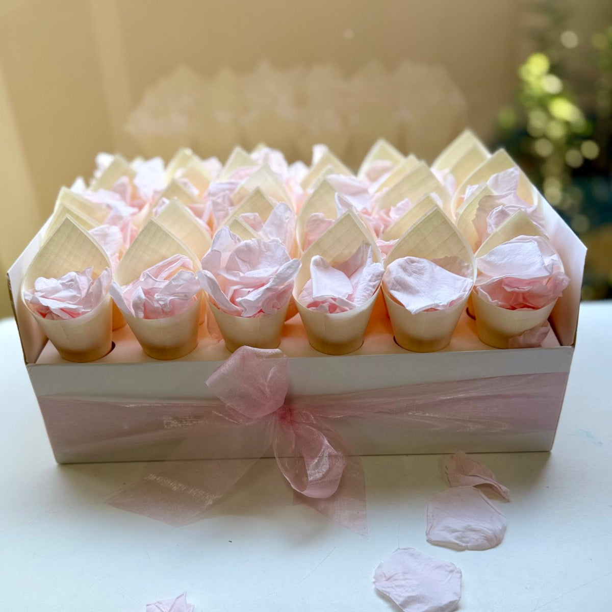30 Guest Fleurfect Value Bundle- Light Pink Freeze Dried Rose Petal Confetti (Petals+Cones+Tray)