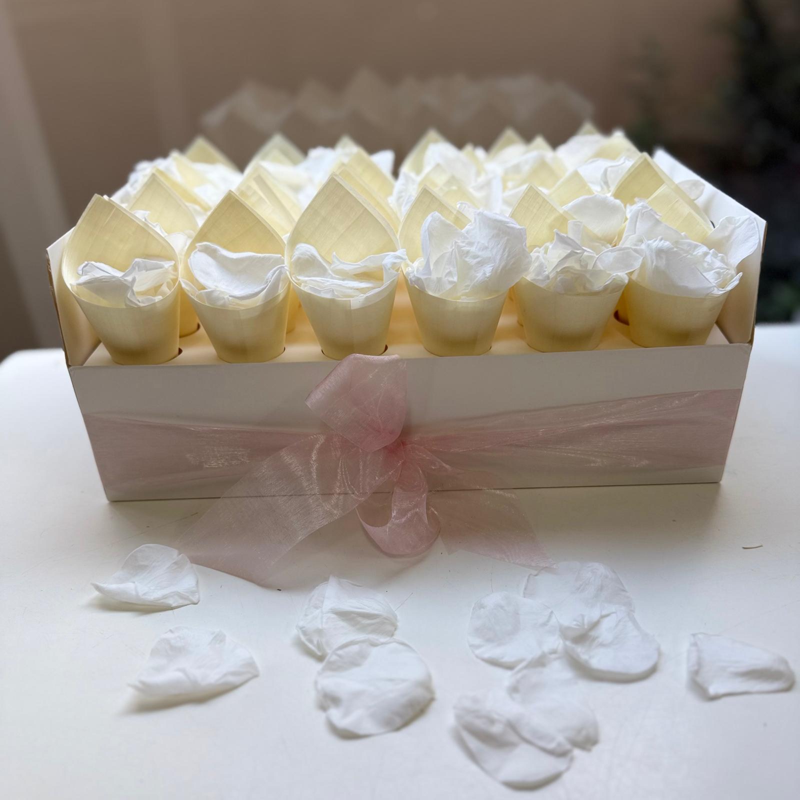 30 Guest Value Bundle -White Soft Freeze Dried Rose Petal Confetti (petals +cones+tray)