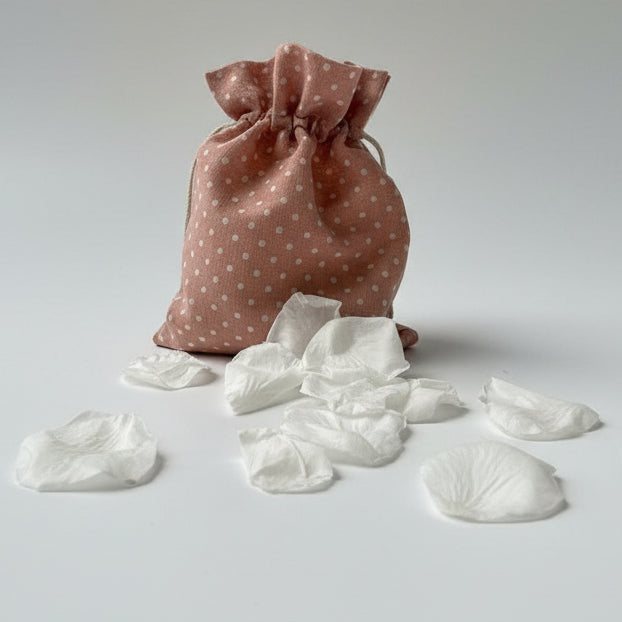 Snow White Freeze Dried Petal Table Decoration 3 x Beige Spotty bags for Weddings, New Baby, Baptisms, Christenings, Communions B&W