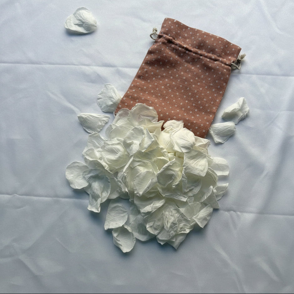Snow White Freeze Dried Petal Table Decoration 3 x Beige Spotty bags for Weddings, New Baby, Baptisms, Christenings, Communions B&W