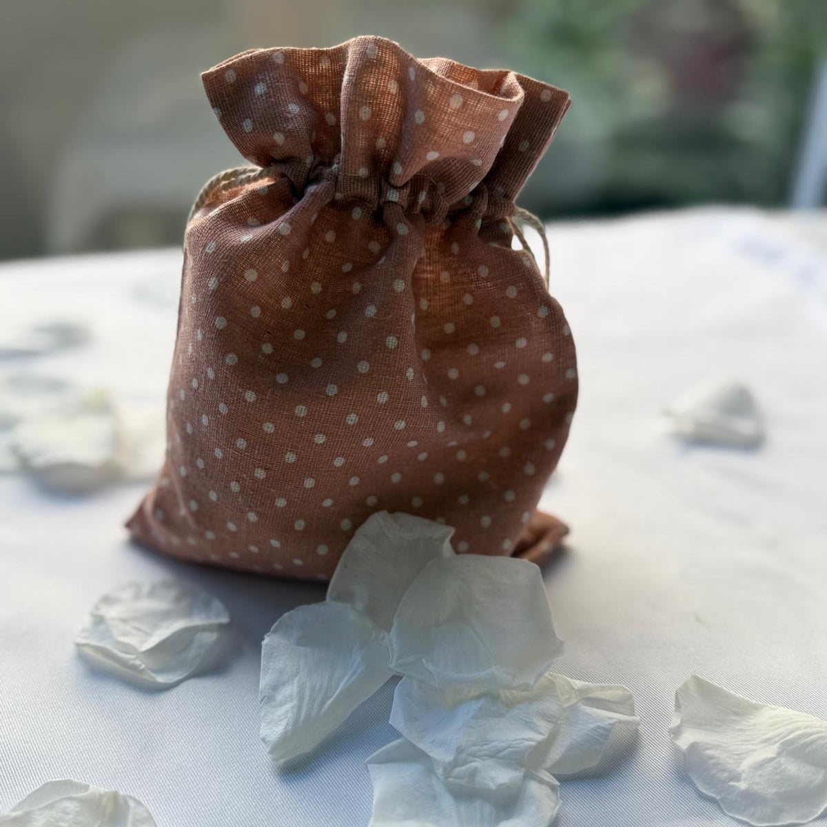 Snow White Freeze Dried Petal Table Decoration 3 x Beige Spotty bags for Weddings, New Baby, Baptisms, Christenings, Communions B&W