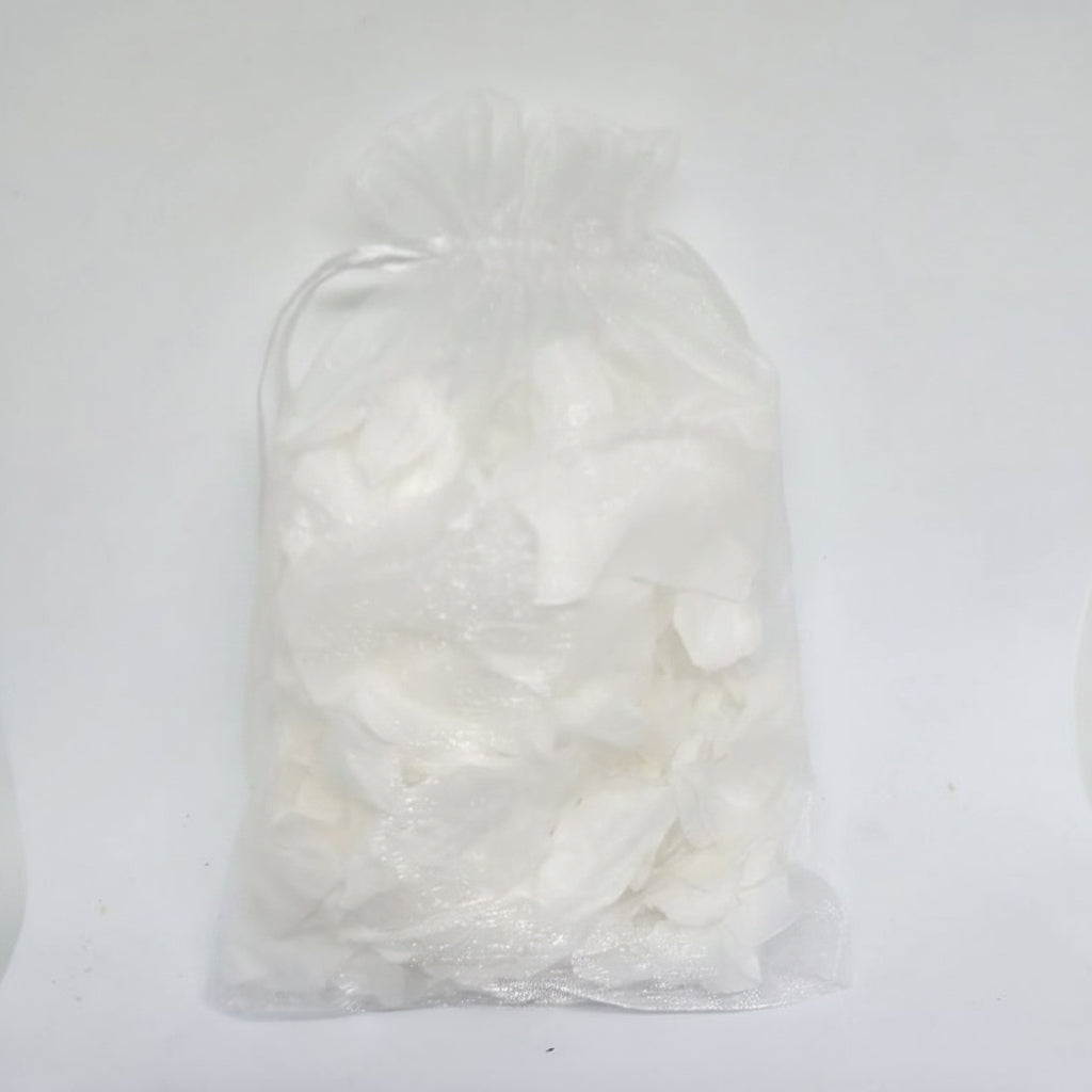 Individually packaged small organa bags filled with Biodegradable Rose petals