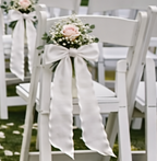 Preserved Natural Flower Pew Ends / Aisle Chair Decorations White Chiffon Ribbon and Pink Rose