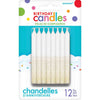 Birthday Candles White/ Gold Glitter  Assorted Pack of 12